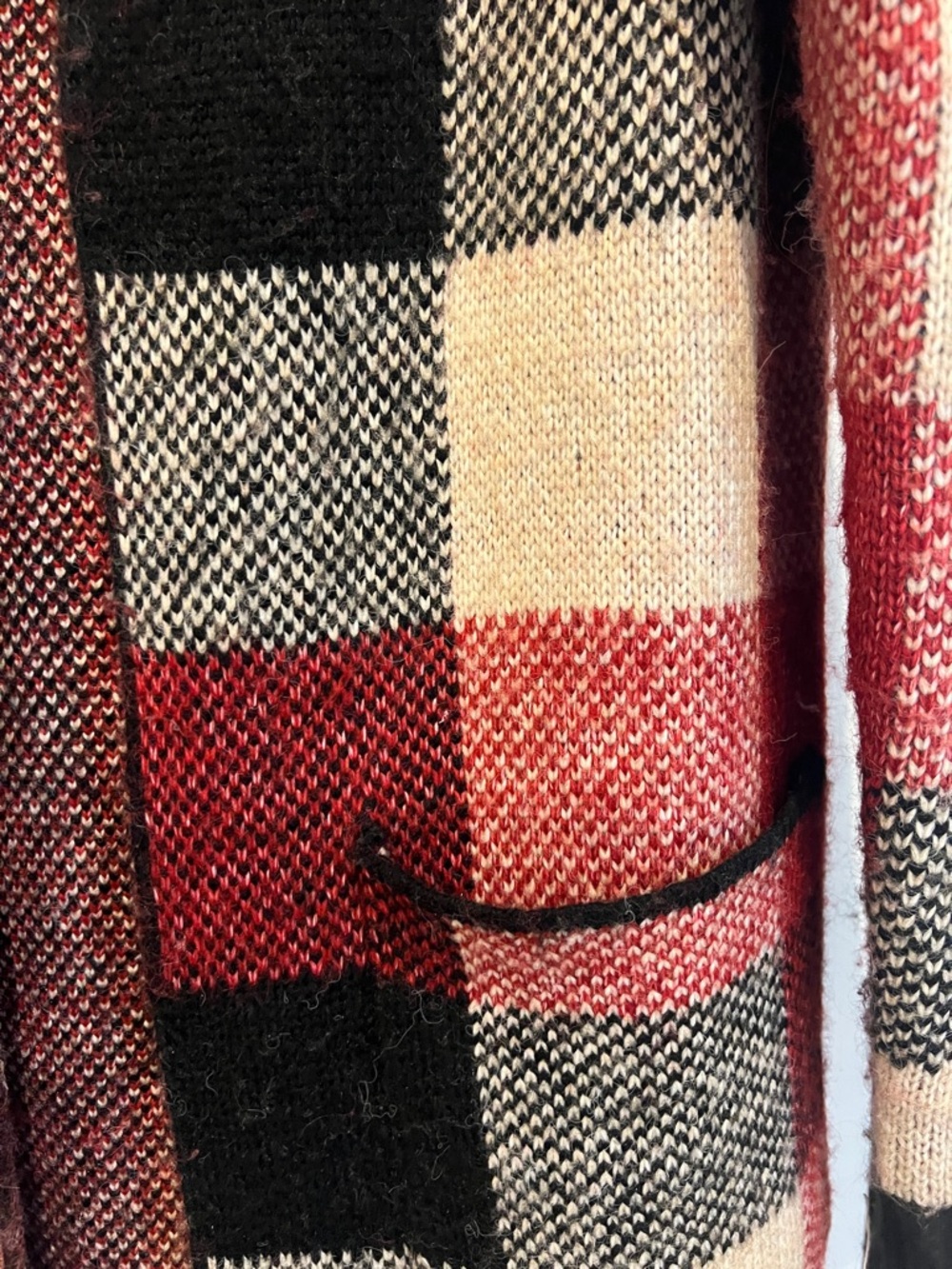 Tahari Red Black Cream Plaid Open Cardigan - Picture 2 of 3